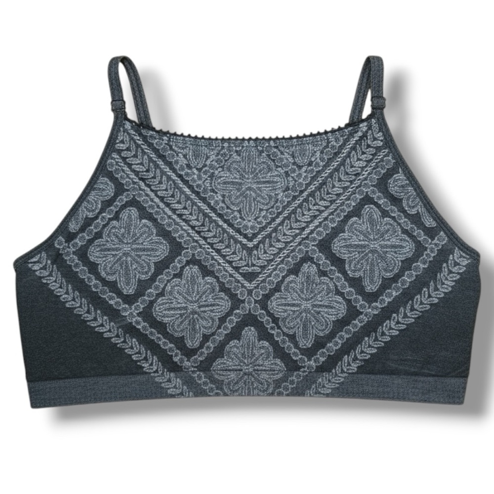 NOBO‎ Women’s Black Grey Crotchet Design Seamless High Neck Bralette Size XXL
